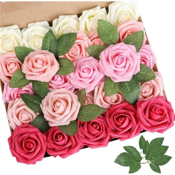 Artificial Flower Seriesa Red Rose 25pcs Real Looking Fake Roses w/Stem for DIY - Picture 1 of 6